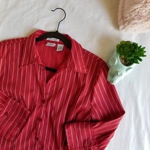 Vintage Womens Button Down Career Shirt Large Pink Stretch